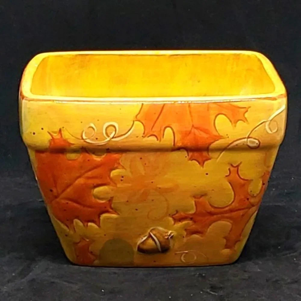 Bella Casa Fall Leaves Acorns Yellow Ceramic Glazed Bowl by GANZ - Picture 4 of 6